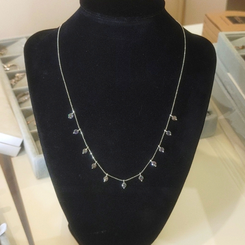925 Sterling Silver Small Topaz Crystal Stones Lucky Necklace
